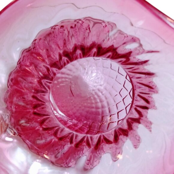 Vintage Mouth Blown Cranberry Glass Pitcher Diamond Optic Pattern 1960's-1970's - Picture 12 of 12